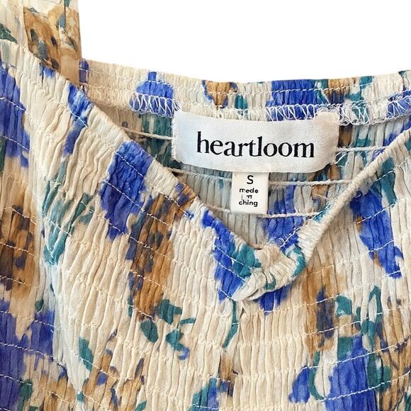 Heartloom Ronnie Dress Small Blue Floral Cotton Smocked Midi Revolve Cottagecore - Picture 7 of 7